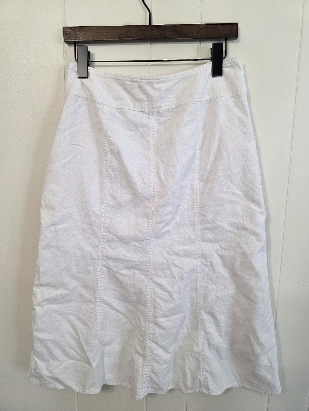 White Linen Blend Midi Skirt Flare Womens 8 Minimalist Clean Girl Simple Layer